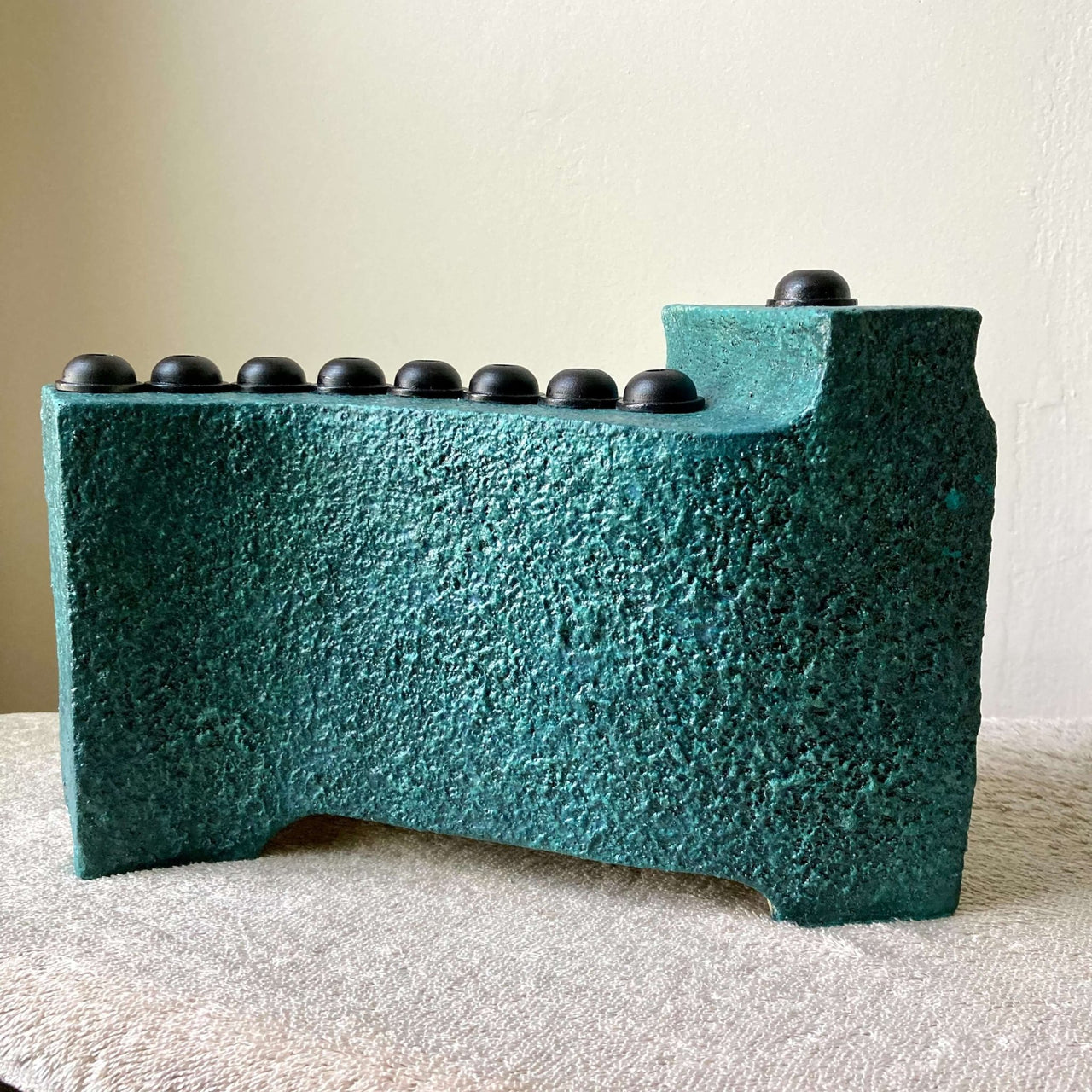 Laura Kastin Ceramics - Stoneware and Wrought Iron Ceramic Menorah - Turquoise - ModernTribe