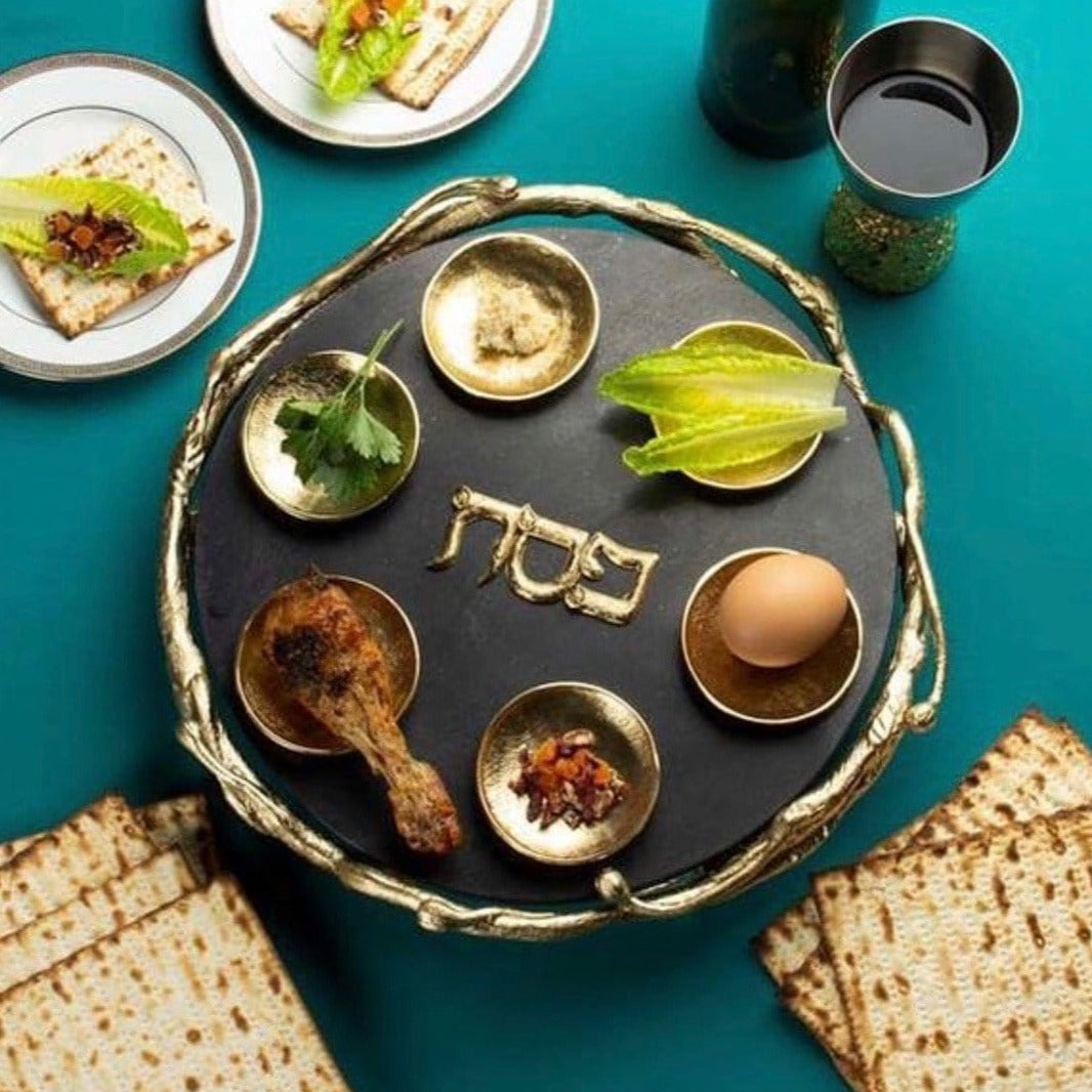 Black and Gold Marble Seder Plate