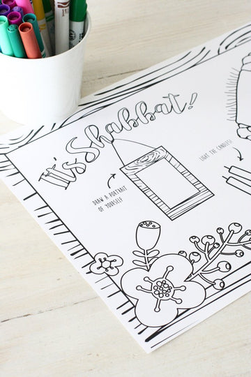 Chai and Home Toy 10 sheets Shabbat Coloring Placemats