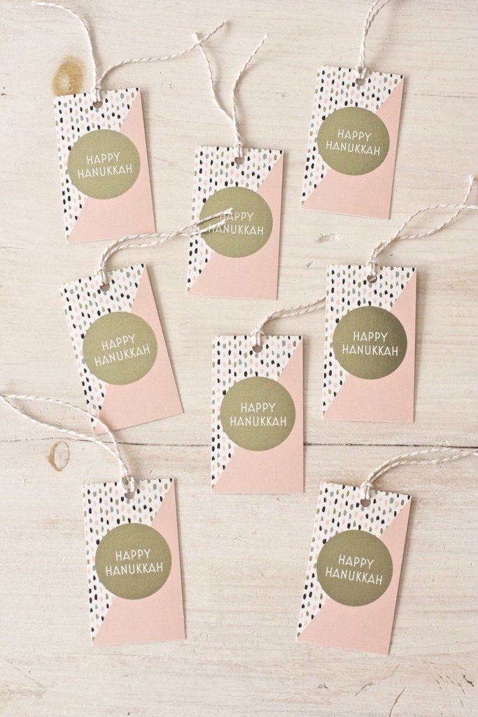 Chai and Home Card Pink and Gold Hanukkah Gift Tags, Set of 8