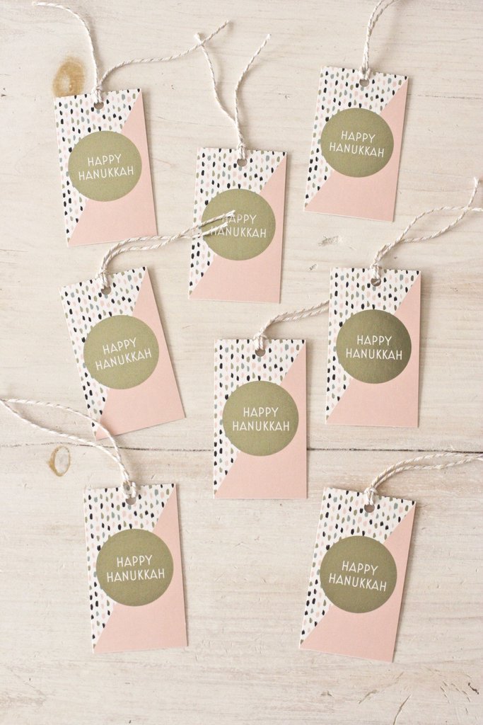 Chai and Home - Pink and Gold Hanukkah Gift Tags, Set of 8 - ModernTribe