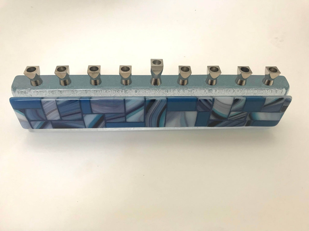 Ellen Vener - Shades of Blue Handmade Glass Menorah - ModernTribe