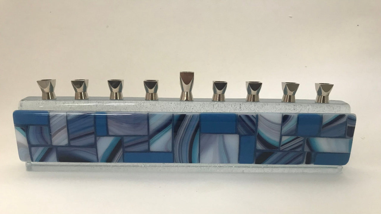 Ellen Vener - Shades of Blue Handmade Glass Menorah - ModernTribe