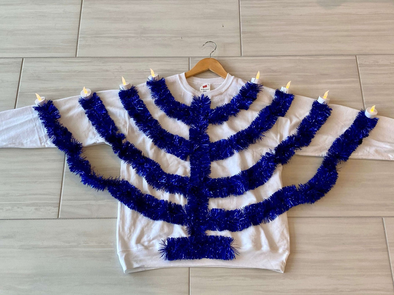 LiliPadDesign - Light Up Menorah Hanukkah Unisex Sweatshirt - Blue or White - ModernTribe