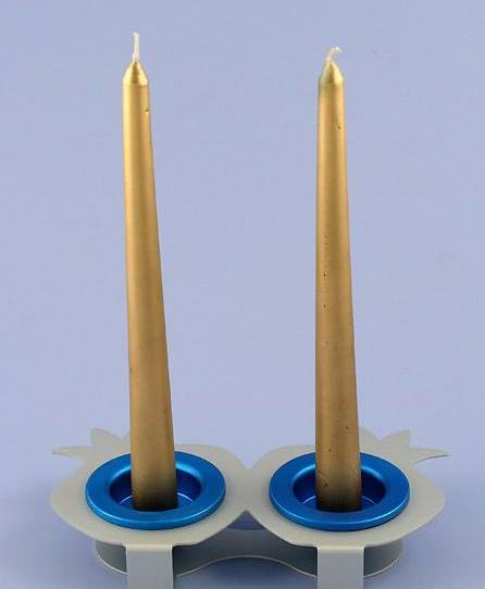 Shraga Landesman Candlesticks Double Rimon Shabbat Candle Holders - Blue