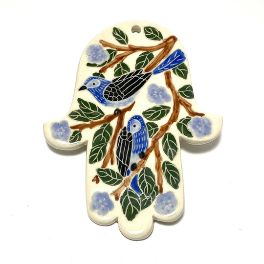 Blue Bird Porcelain Wall Hamsa by Goodstein Ceramics