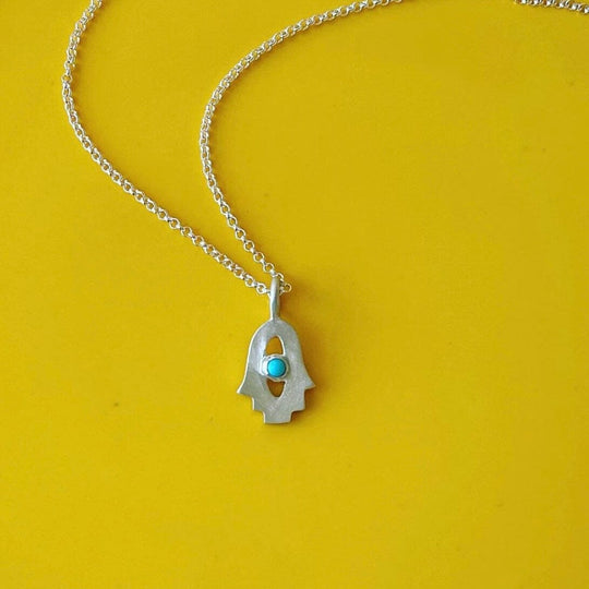 Tiny Turquoise and Sterling Silver Hamsa Amulet by Emily Rosenfeld