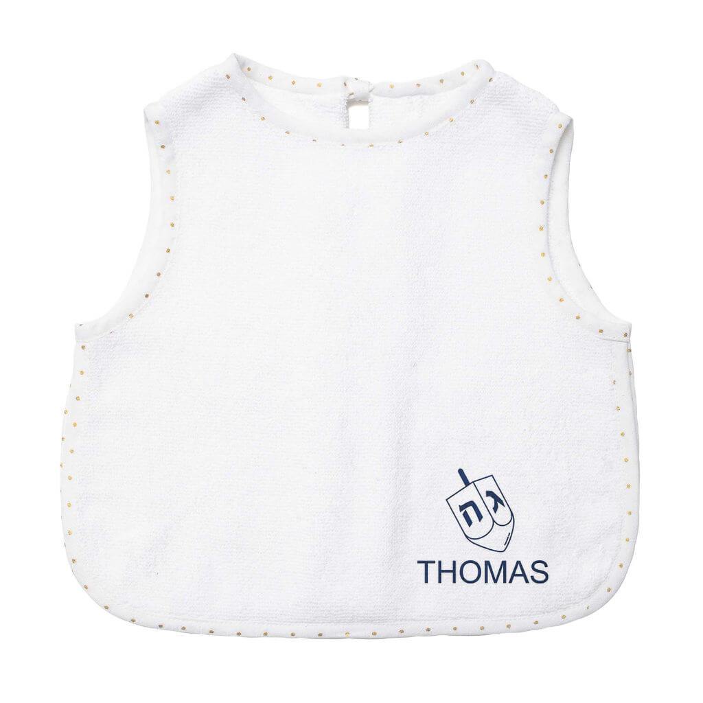 Louelle Bibs Personalized Embroidered Apron Hanukkah Baby Bib - Gold Dot