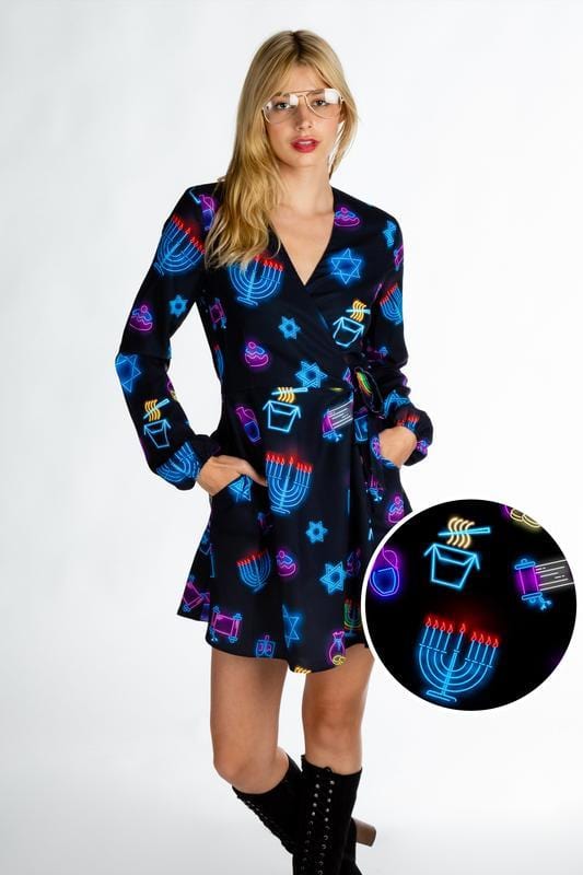 Shinesty - The Latke'd & Loaded Neon Hanukkah Wrap Dress - ModernTribe