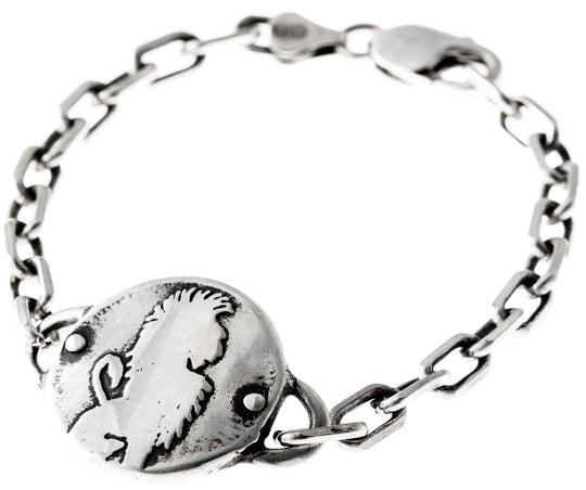 Sterling Silver Lion Medallion Heavy Link Bracelet by Marla Studio