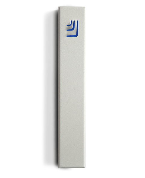 ceMMent Design Mezuzah Metal Folded Shin Mezuzah in White and Blue by ceMMent