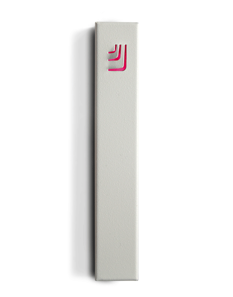 ceMMent Design Mezuzah Metal Folded Shin Mezuzah in White and Pink by ceMMent