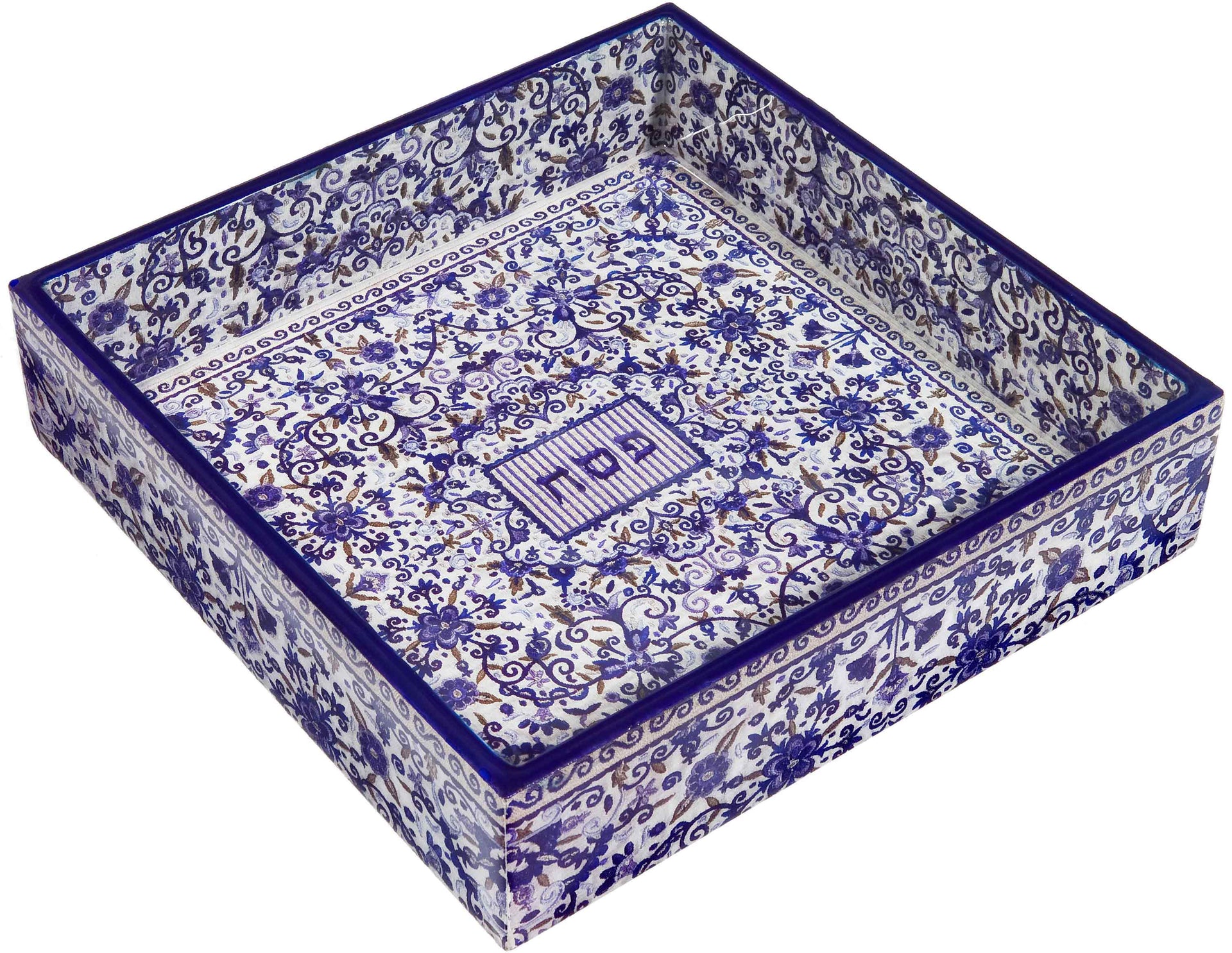 Yair Emanuel Matzah Plate Default Printed Wooden Matzah Tray in Blue by Yair Emanuel