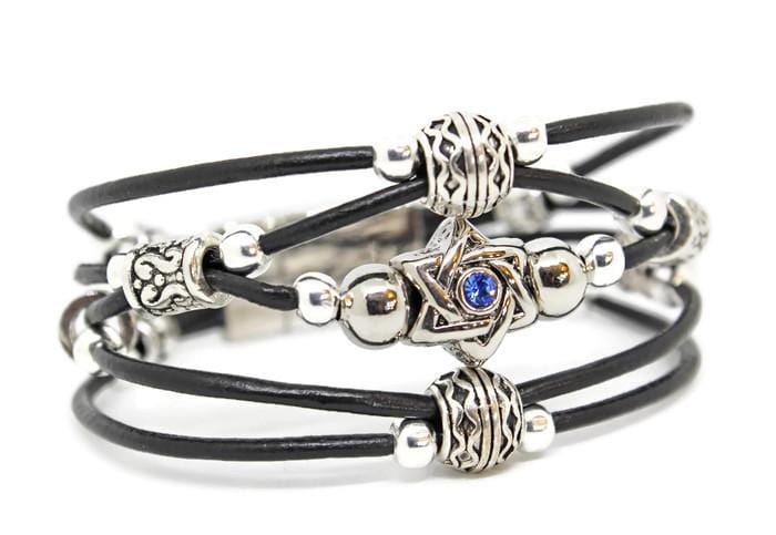 My Tribe by Sea Ranch Jewelry - Swarovski Star of David Beaded Leather Bracelet - Black - ModernTribe