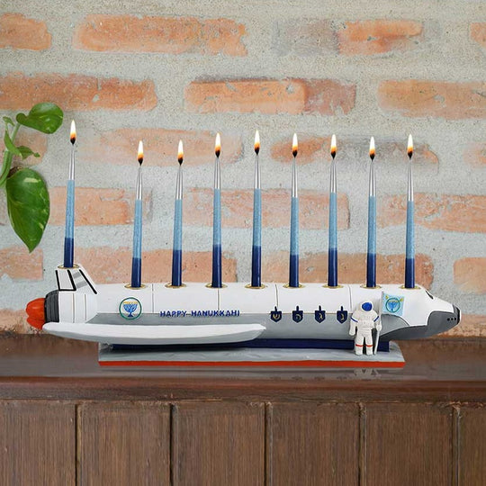 Spaceship Hand-Painted Menorah