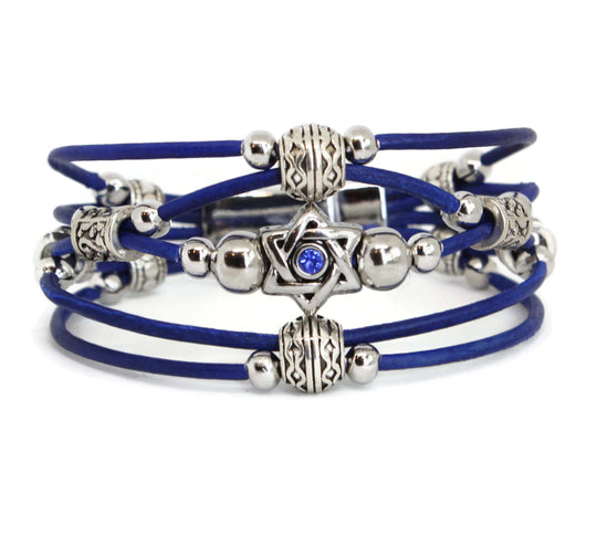 Swarovski Star of David Beaded Leather Bracelet - Blue