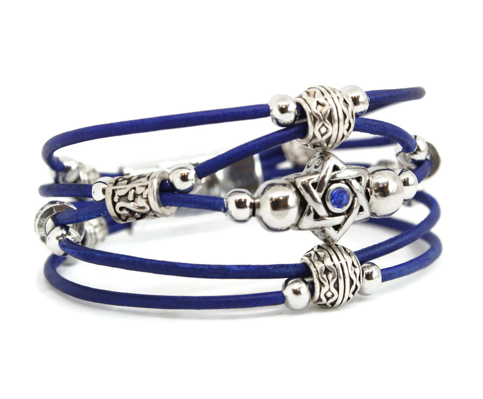 My Tribe by Sea Ranch Jewelry - Swarovski Star of David Beaded Leather Bracelet - Blue - ModernTribe