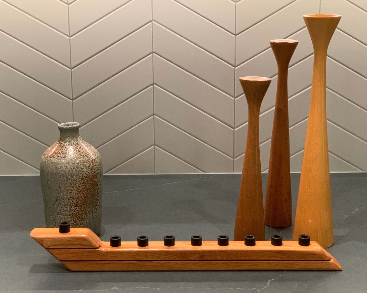 The Knotty Dane - Modern Swoosh Hardwood Menorah - ModernTribe