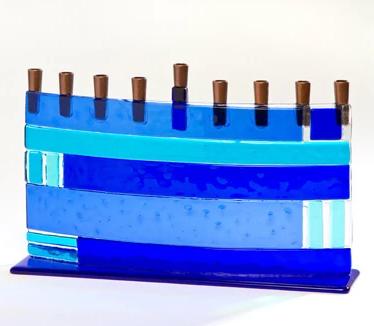 Daryl Cohen - Blue Geometric Arc Fused Glass Menorah by Daryl Cohen - ModernTribe