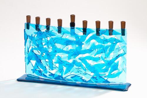 Daryl Cohen - Teal Blue Arc Fused Glass Menorah by Daryl Cohen - ModernTribe