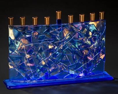 Daryl Cohen - Blue Arc Fused Glass Menorah by Daryl Cohen - ModernTribe