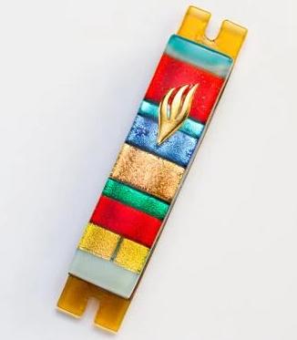 Daryl Cohen - Multi - Color Warm Striped Fused Glass Mezuzah by Daryl Cohen - ModernTribe