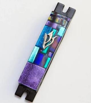 Daryl Cohen - Blues and Purples Mosaic Fused Glass Mezuzah by Daryl Cohen - ModernTribe