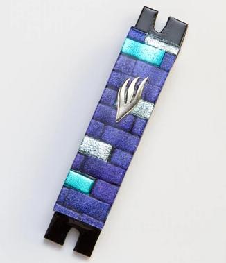 Daryl Cohen - Violet and Aqua Brick Fused Glass Mezuzah by Daryl Cohen - ModernTribe