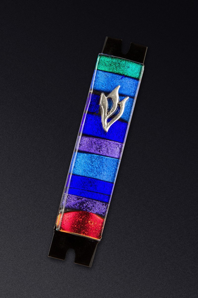 Daryl Cohen - Multi - Color Cool Stripe Glass Mezuzah by Daryl Cohen - ModernTribe