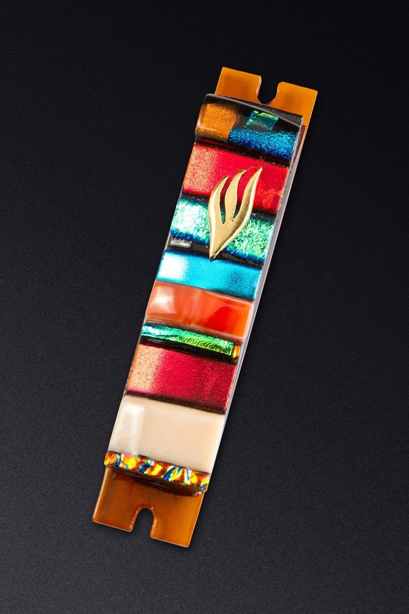 Daryl Cohen - Amber Stripe Glass Mezuzah by Daryl Cohen - ModernTribe