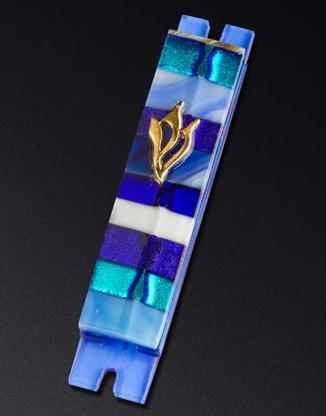 Daryl Cohen - Blue Stripe Glass Mezuzah by Daryl Cohen - ModernTribe