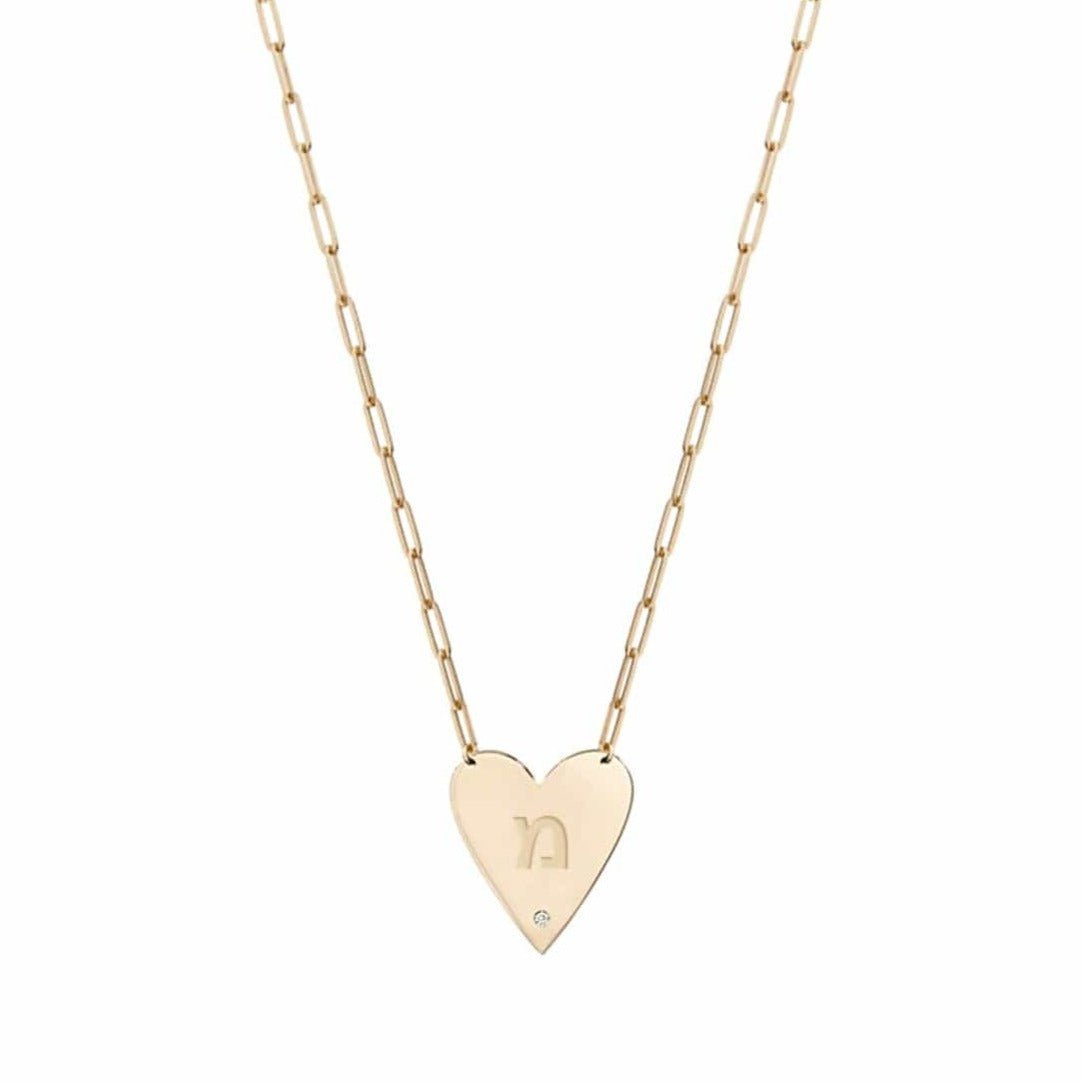 Miriam Merenfeld Jewelry - Mijael Heart Necklace with Engraved Hebrew Initial - (Sterling Silver, Gold - Plated or Two - Tone) - ModernTribe