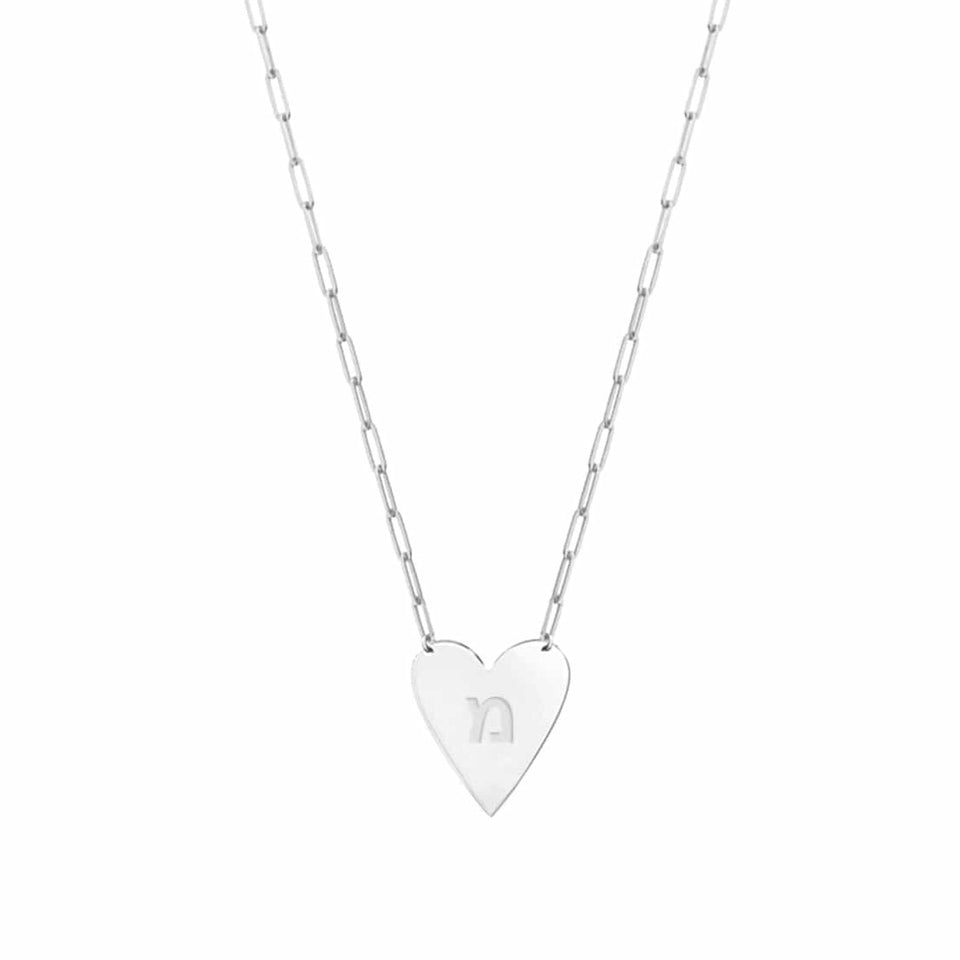 Miriam Merenfeld Jewelry - Mijael Heart Necklace with Engraved Hebrew Initial - (Sterling Silver, Gold - Plated or Two - Tone) - ModernTribe