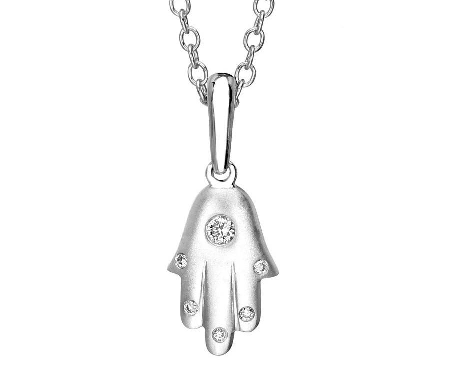 Binah Jewelry Necklaces Modern Hamsa Necklace In White Gold