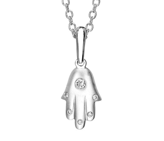 Modern Hamsa Necklace In White Gold