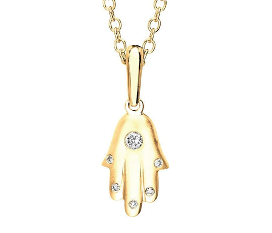 Modern Hamsa Necklace In Yellow Gold