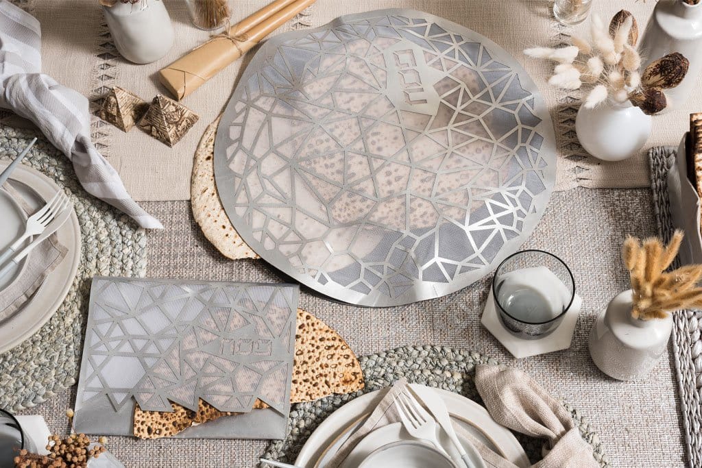 Apeloig Collection - Geometric Matzah Cover - Champagne or Silver - ModernTribe
