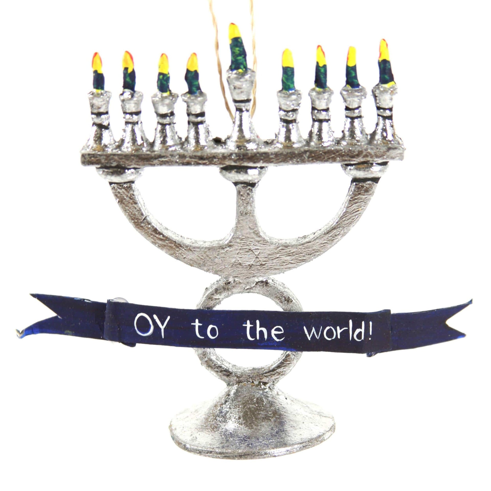 Cody Foster Ornaments Oy to the World Silver Menorah Ornament by Cody Foster