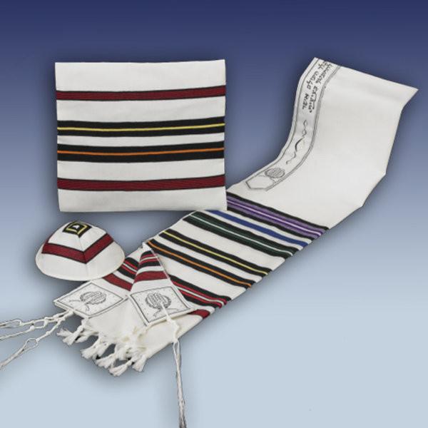 Rite Lite - Multicolored "Bnei Ohr" Wool Tallis, Kippah & Bag - ModernTribe