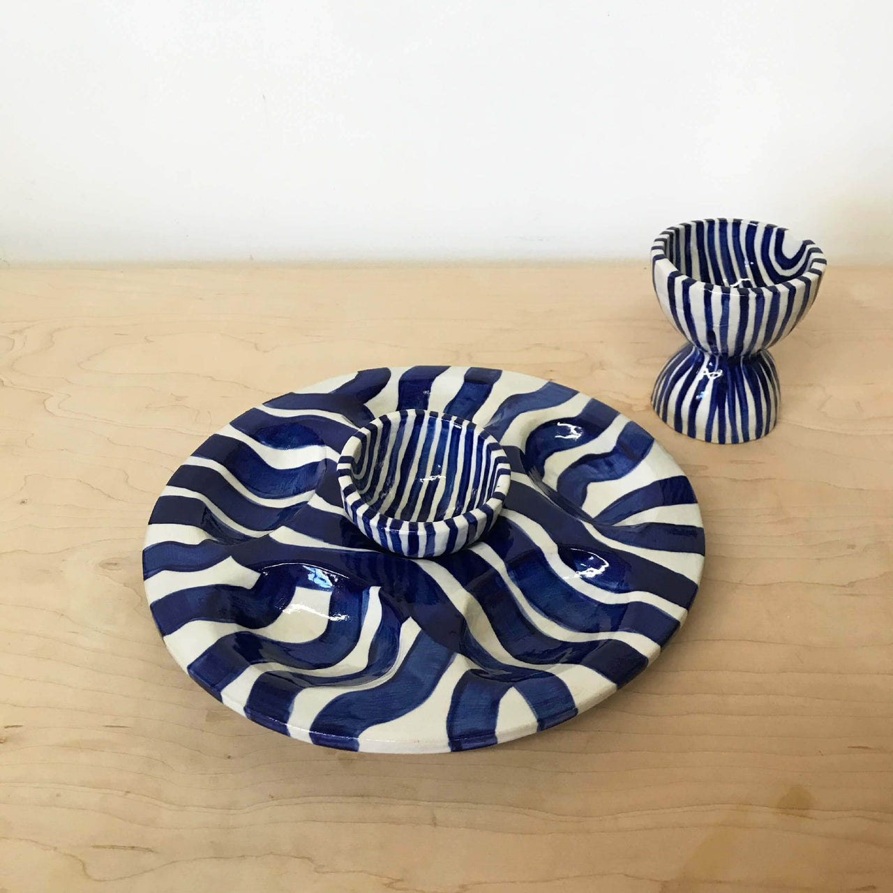 Julia Elsas - Stripe Seder Plate Set with Kiddush Cup and Salt Water Bowl by Julia Elsas - ModernTribe