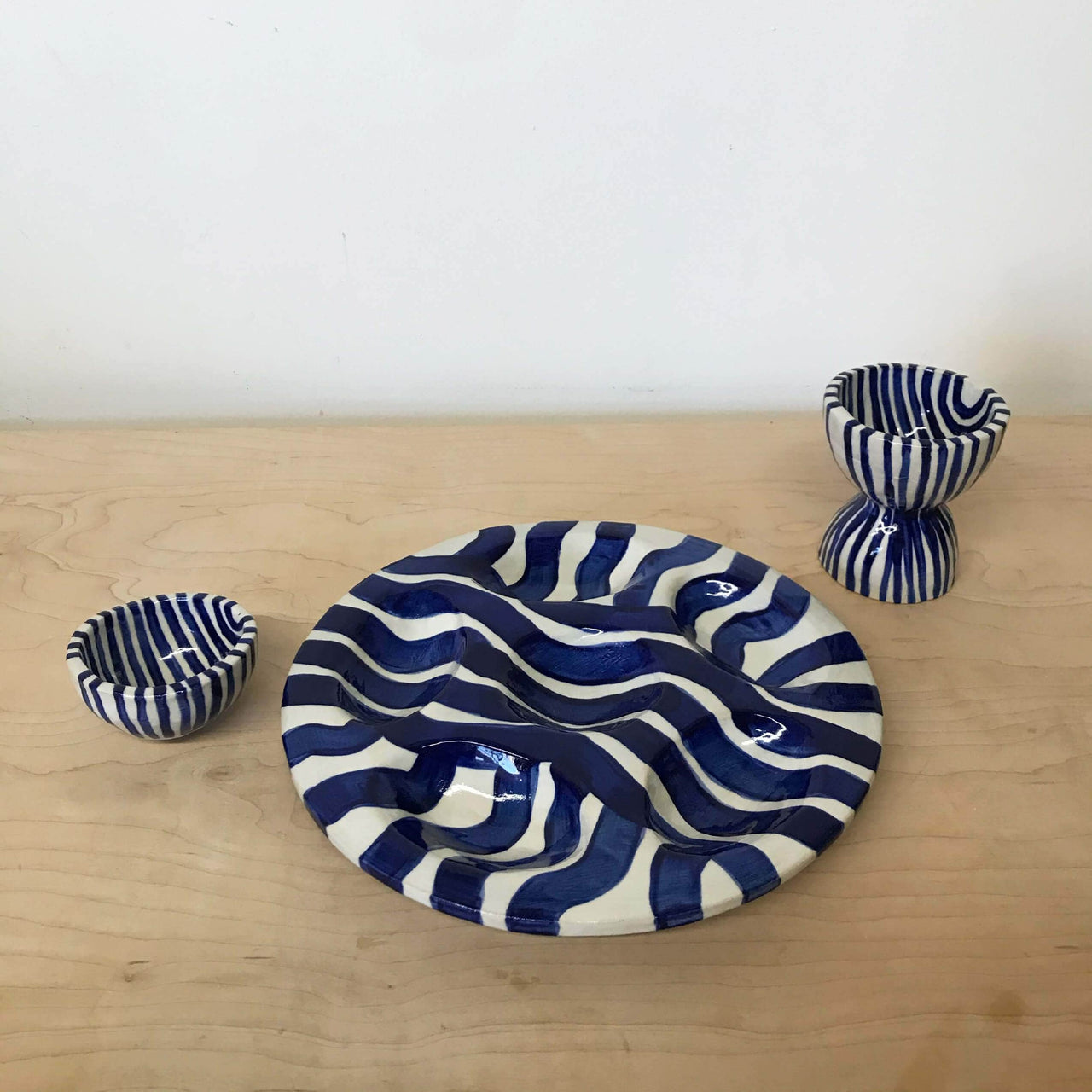 Julia Elsas - Stripe Seder Plate Set with Kiddush Cup and Salt Water Bowl by Julia Elsas - ModernTribe