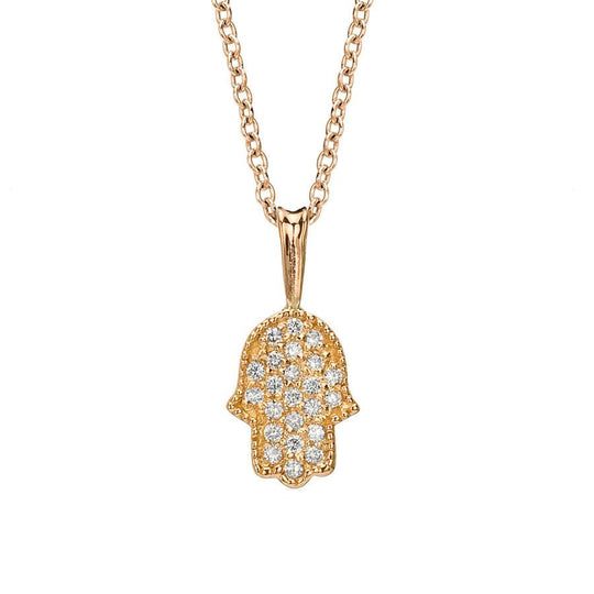Pave Diamond Hamsa Necklace In Rose Gold