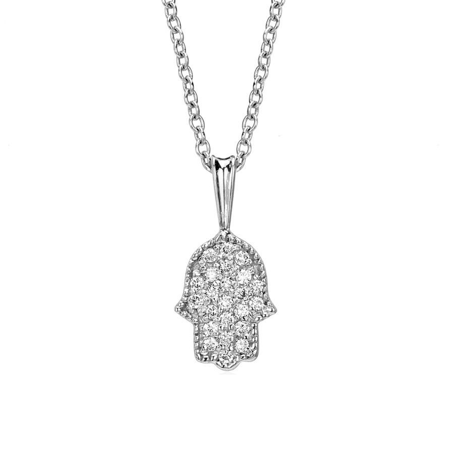 Binah Jewelry - Pave Diamond Hamsa Necklace In White Gold - ModernTribe