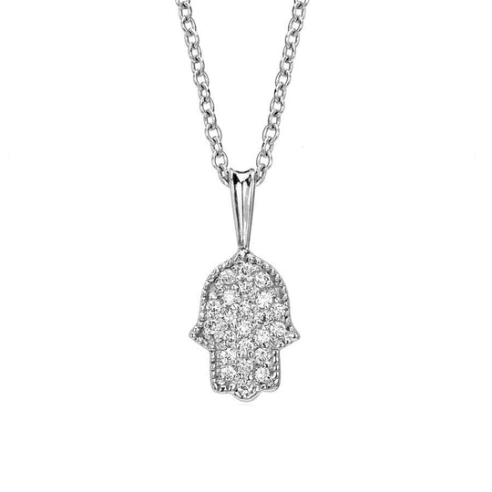 Pave Diamond Hamsa Necklace In White Gold