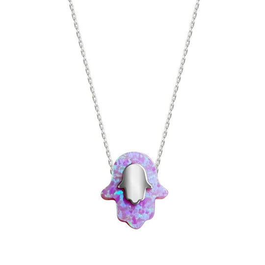 Pink Opal Double Hamsa Necklace
