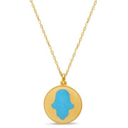 Alef Bet Necklaces Blue Gold and Blue Hamsa Rounded Necklace