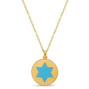 Alef Bet Necklaces Blue Gold and Blue Star of David Rounded Necklace