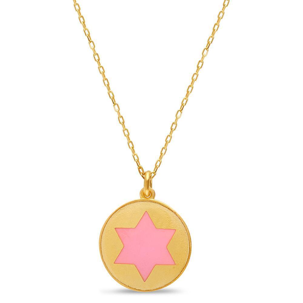 Alef Bet - Gold and Pink Star of David Rounded Necklace - ModernTribe