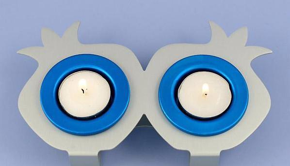 Shraga Landesman - Double Rimon Shabbat Candle Holders - Blue - ModernTribe