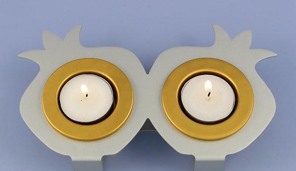 Shraga Landesman - Double Rimon Shabbat Candle Holders - Gold - ModernTribe